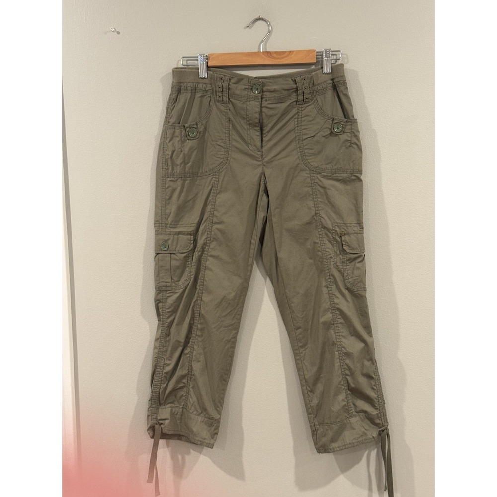 Chico's Cargo Pants Cropped Drawstring legs Pockets Size 00  (US 2) Olive Green